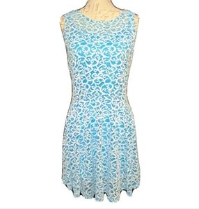 Bebop Turquoise White lace overlay Drop Waist Fit Flare Dress Small